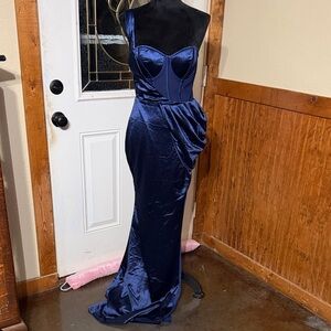 Blue Satin Prom Dress